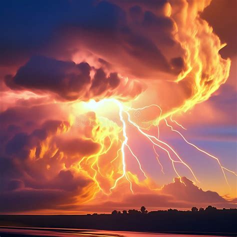 Bright Lightning in the Sky. Night Thunderstorm. Dark Colors Stock Illustration - Illustration ...