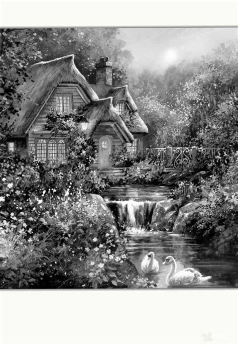 Reminds me of a Thomas Kinkade painting......Coloring for adults ...