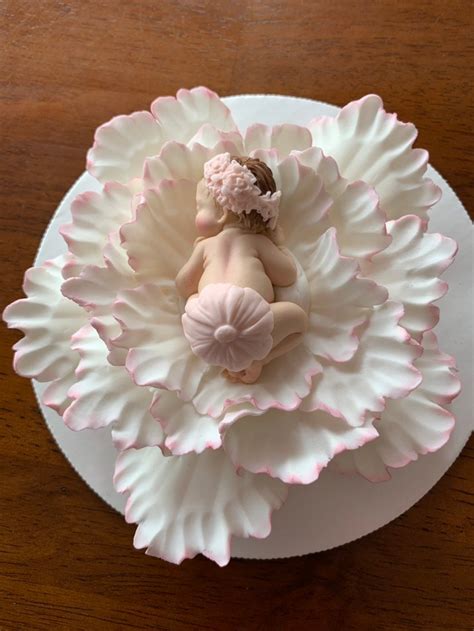 Baby shower cake topper girl baby on flower fondant edible | Etsy