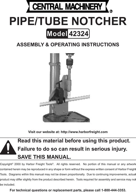 Harbor Freight Pipe Tubing Notcher Product Manual