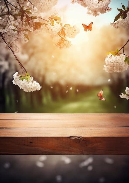 Premium AI Image | A wooden table with flowers on it