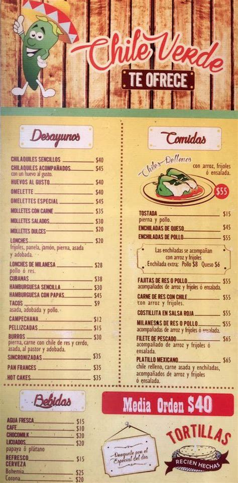 Menu at Chile Verde restaurant, Ajijic