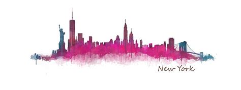 New York City Skyline Hq v05 Pink Violet Painting by HQ Photo - Pixels