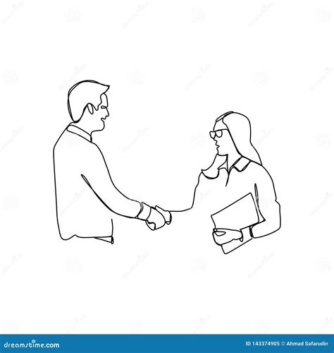 Continuous Line Drawing of Business Meetings with Handshakes Stock ...