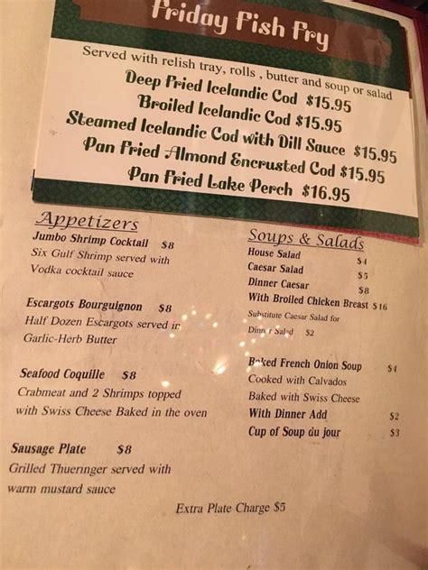 Menu at Heritage House steakhouse, Harvard