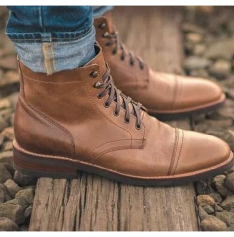 Pure Handmade Tan Genuine Leather Lace up Boots for Men’s – Footeria