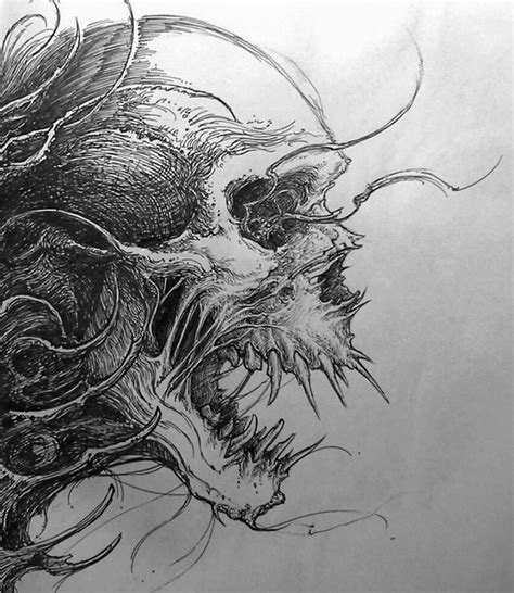 Evil Skull drawing | Skull drawing, Dark art drawings, Skulls drawing