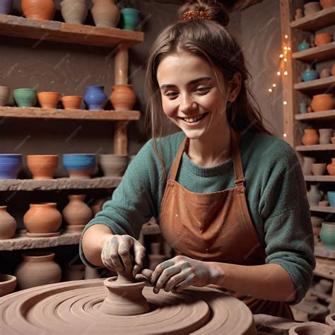 Premium Photo | Professional pottery making Charming Handicraftsman shows how to work with clay ...