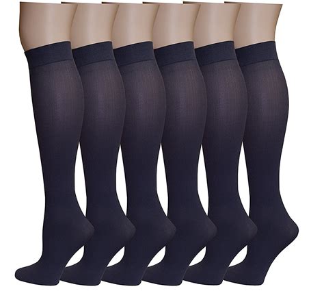 6 Pairs Of excell Women's Navy Only Long Knee High Socks, Sock Size 9 ...