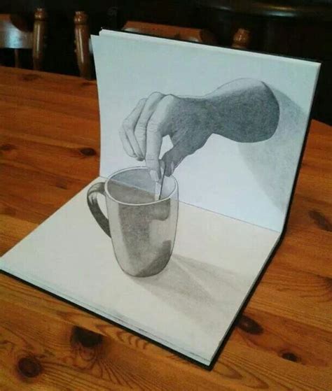 3D Cup | 3d art drawing, 3d pencil art, 3d pencil drawings