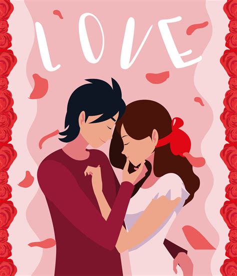 young couple in love poster with roses decoration 668019 Vector Art at Vecteezy