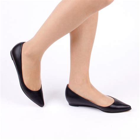 Petite Size Flat Black Leather Ballerina Low Wedge by MIZCHI Pretty Small Shoes