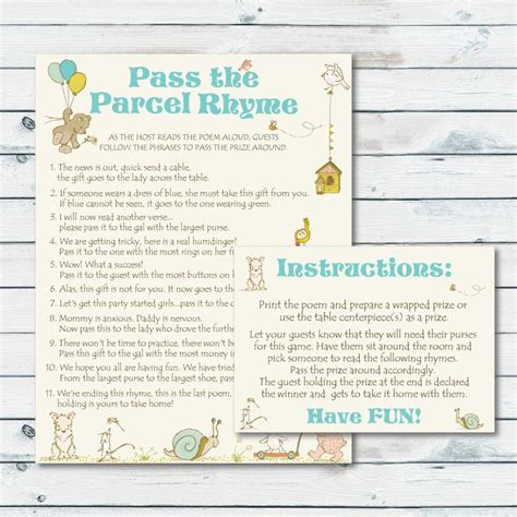 Pass The Parcel Rhyme Printable Pass The by GraphicWispPrints | Storybook baby shower, Printable ...