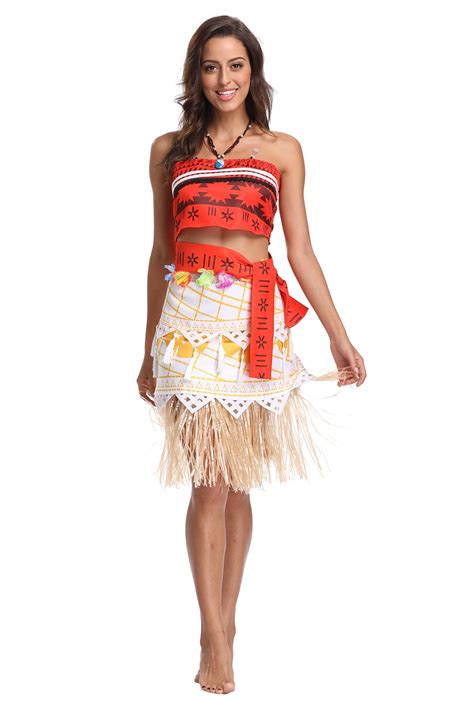 Adult Kids Princess Vaiana Moana Costume Dresses with Necklace Wig Women Girls Halloween Party ...