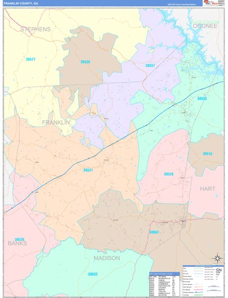 Franklin County, GA Wall Map Color Cast Style