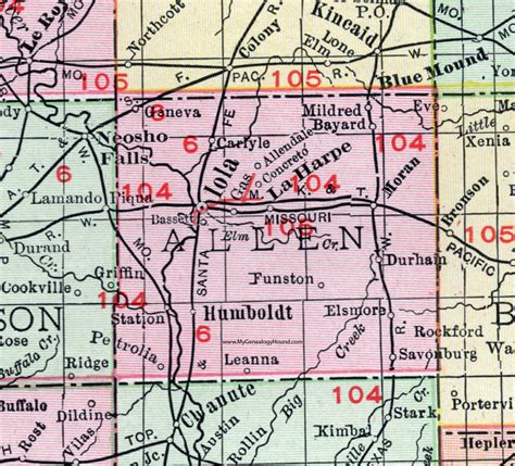 Allen County, Kansas, 1911 Map, Iola, Humboldt, La Harpe