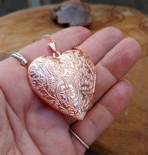 Large Embossed Rose Gold Heart Locket Necklace Cremation | Etsy Canada