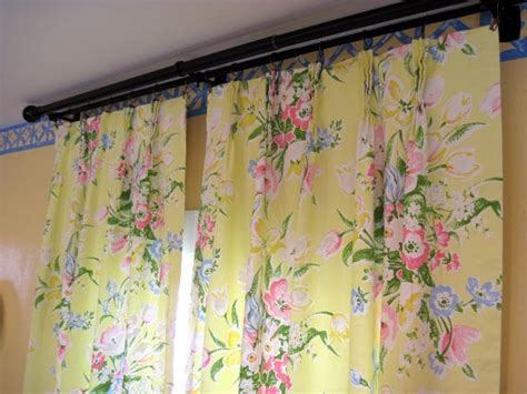 Vintage yellow floral pattern two panel window curtain drapes | Etsy | Shabby chic curtains ...