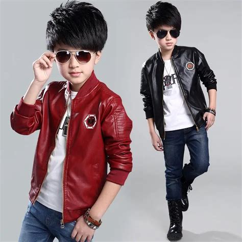 Teenage Boys Leather Jacket 2017 Brand New Year Kids Leather Jacket Big Boys Outerwear Children ...