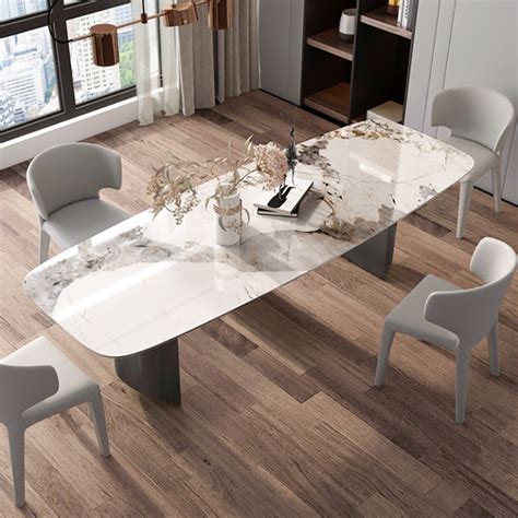 70.9" Modern Rectangular Sintered Stone Dining Table with Double Pedestals Table Only - Invastor
