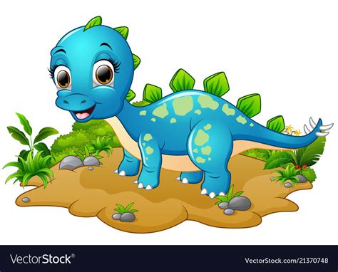 Happy blue dinosaur cartoon Royalty Free Vector Image