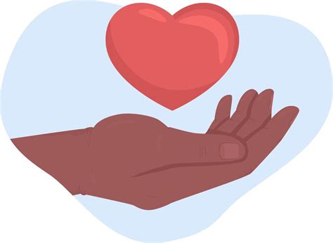 Humanitarian help 2D vector isolated illustration. Palm and heart flat hand gesture on cartoon ...