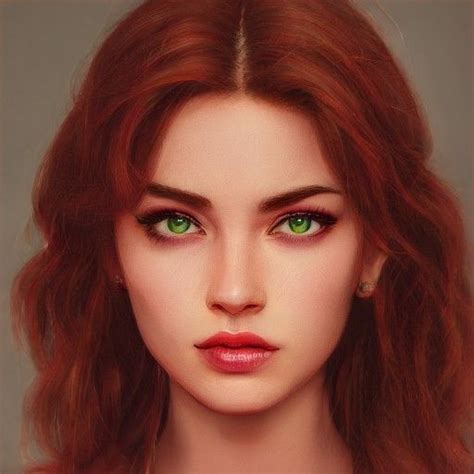 a woman with red hair and green eyes