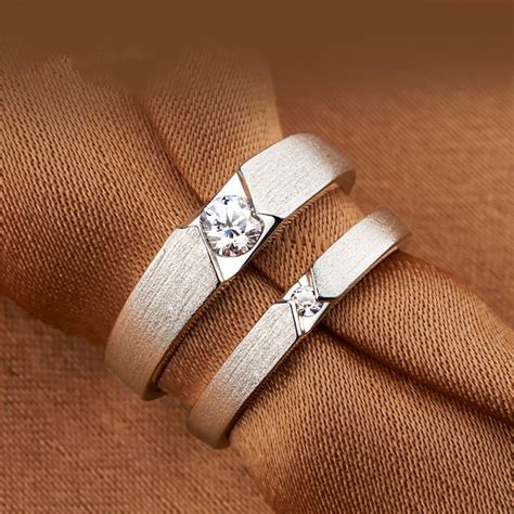 Engravable Couple's Sterling Silver Plated Platinum Frosted Wedding Ring Engagement Ring