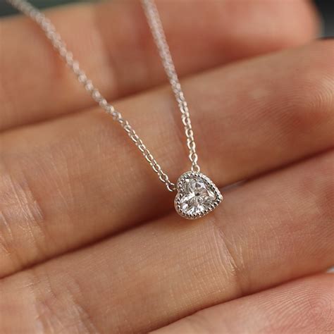 Heart Diamond Necklace, Diamond Solitaire Necklace, Heart Necklace, Minimalist Necklace, Diamond ...