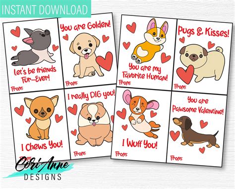 Dog Valentines Cards DIY printable valentines Kids Cute | Etsy in 2021 | Dog valentine cards ...