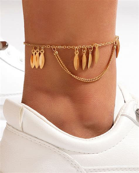 1pc Leaf Decor Chain Anklet