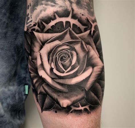 A Rose with Thorns displayed in Photo Realistic Blackwork. #tattoos #tattooart #tattooer #tattoo ...