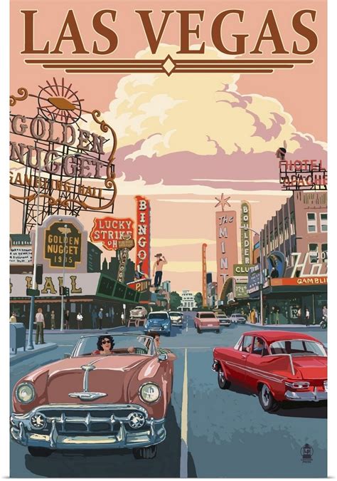 Las Vegas Old Strip Scene: Retro Travel Poster | Vintage poster design, Retro poster, Retro ...