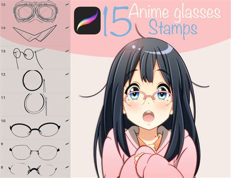 15 Anime glasses procreate stamps | Etsy