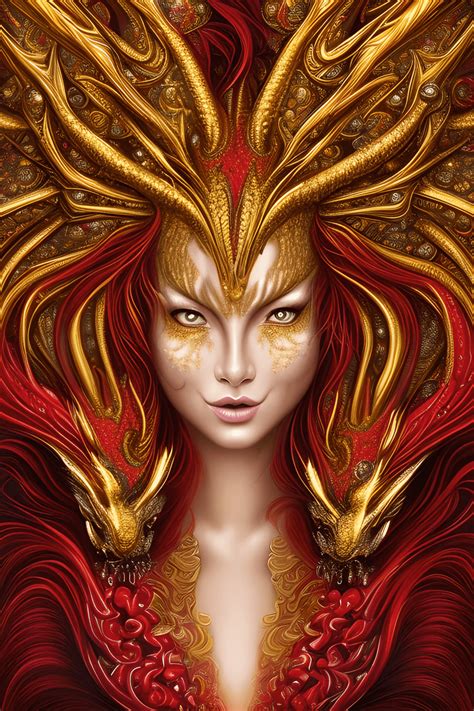 Red and Golden Dragon Goddess Portrait 8K Polished · Creative Fabrica