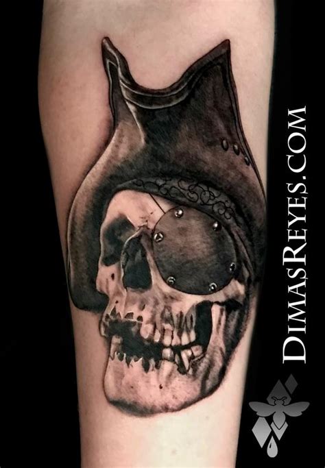 Black and Grey Realistic Pirate Skull Tattoo by Dimas Reyes: TattooNOW