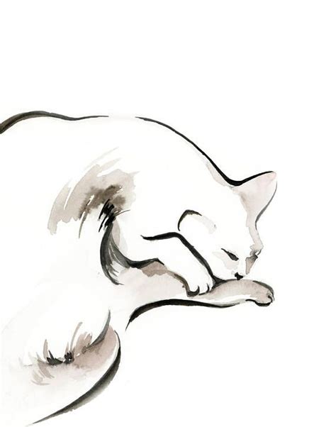 Minimalist Cat Fine Art Print Watercolor and ink painting | Minimalist ...