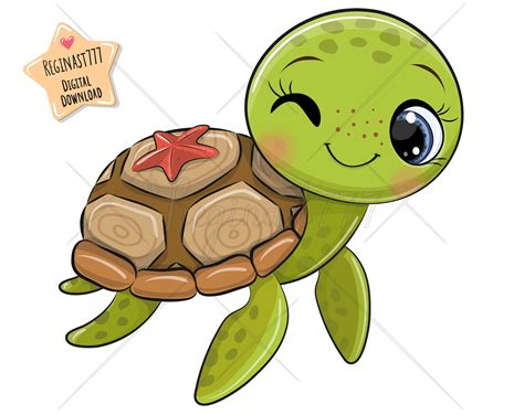 Cute Turtle Print, Turtle clipart, Terrapin, Water, Sea, Baby Shower, Girl, Boy, Printable ...