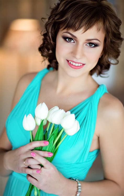 Attractive Girl Tulips Hands Over Beige Background Stock Photos - Free ...