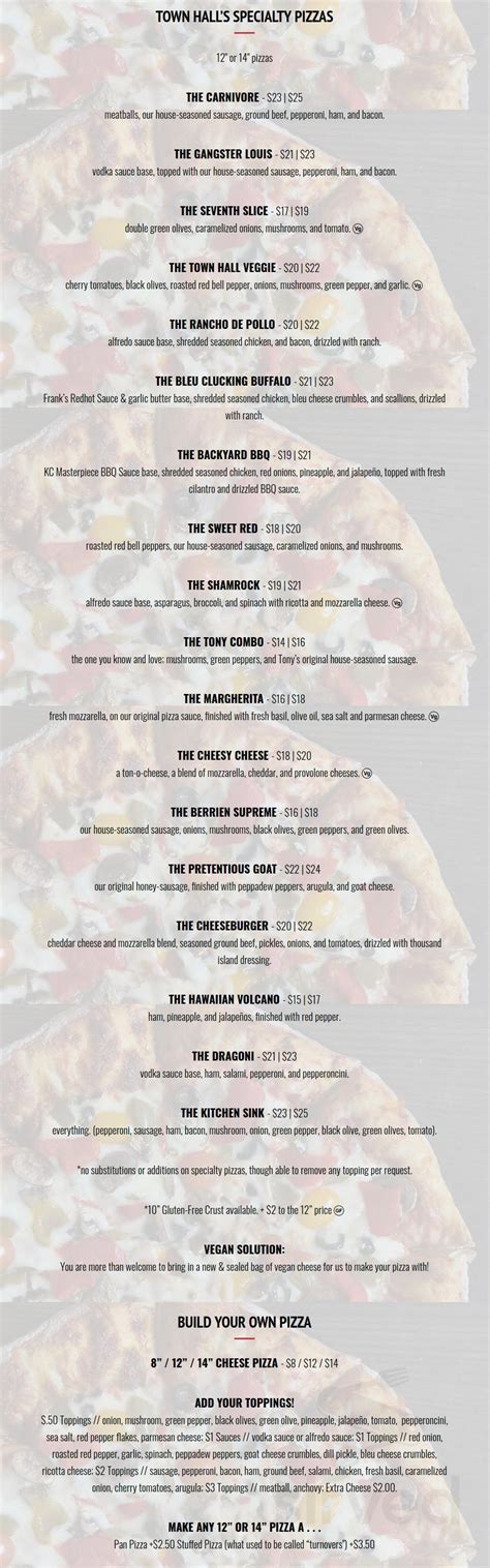 Town Hall Pizza menu in Berrien Springs, Michigan, USA