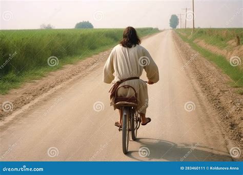 Jesus Christ on Bike Driving Alone Back View, Created with Generative AI Technology Stock ...