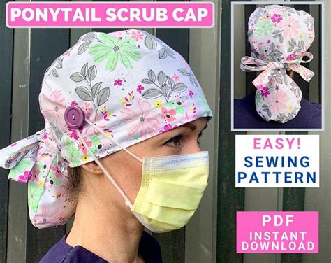 Scrub Cap Style4 Ponytail Pattern Printable Scrub Hat | Etsy in 2020 | Scrub caps pattern, Scrub ...