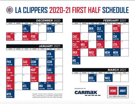 Clippers 2021 Schedule Details • 213hoops.com