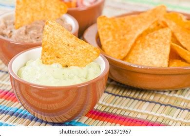 Tortilla Chips Dips Mexican Totopos Refried Stock Photo 241755325 ...