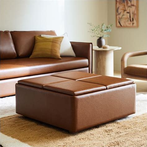 Bowman Leather Storage Ottoman | West Elm