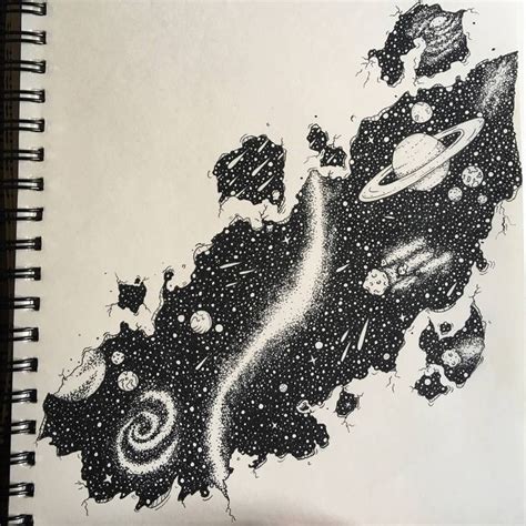 Space drawing - illustration - cosmos - fine liner - space doodle ...