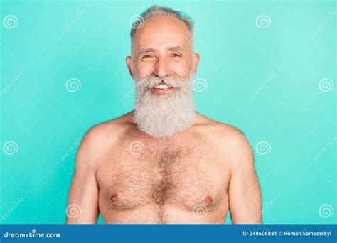 Photo of Cheerful Positive Pensioner Man Look Camera Shiny Smile Isolated Turquoise Color ...