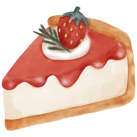 Slice of Strawberry Cheese Pie Watercolor Illustration 37470482 PNG