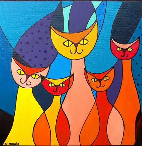 Tableau moderne "chats colorés" : Peintures par sabrina-riggio ...