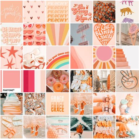 Photo Wall Collage Kit Peach & Preppy Aesthetic Set Of 36 | Etsy